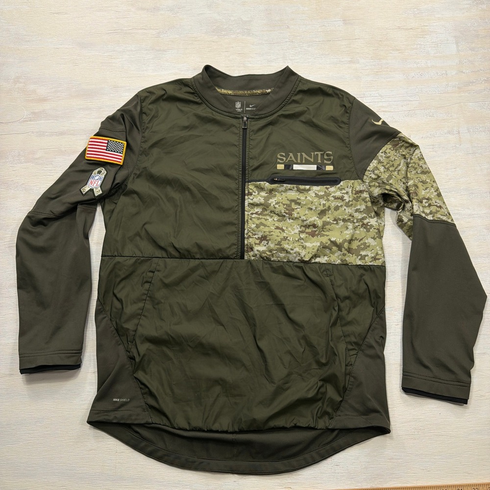 Nike Pullover NFL Saints Salute to Service Large Camo Quarter Zip Green Mens